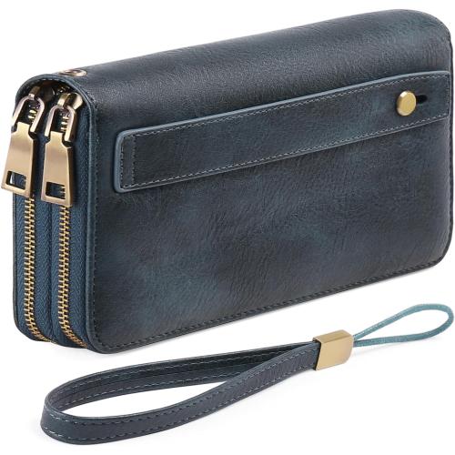 GAEKEAO Wallet for Women Clutch RFID Blocking Wristlet Leather Purse Large Capacity Credit Card Holder with Grip Hand Strap