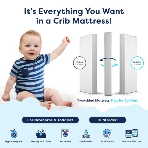 Moonlight Slumber Little Dreamer Crib Mattress – Dual-Sided Baby and Toddler Mattress, Firm Infant Support, Waterproof and Hypoallergenic, 5 Foam, Standard Size, Made in USA