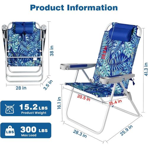 SUNNYFEEL Oversized Tall Folding Beach Chair Lightweight, 17 Portable Sand Chair for Adults Heavy Duty 300 LBS with Cup Holders, Foldable High Camping Lawn Chairs for Camp/Outdoor/Picnic/Sports