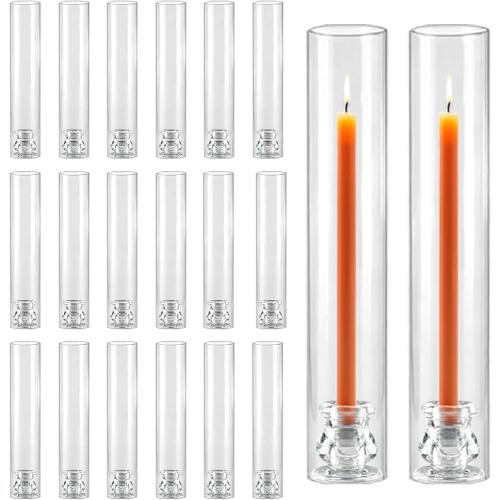 20 Pack Glass Hurricane Candle Holders 12.6 Open Ended Candlestick Holder Tubes Clear Bottomless Cylinders Suitable Taper LED Candles for Wedding Party Christmas Table Centerpiece Decor