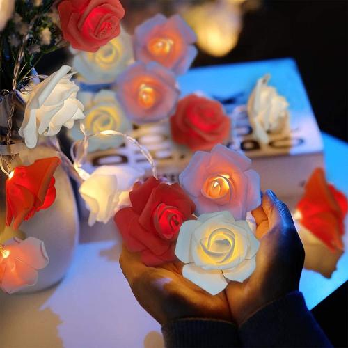 TURNMEON 10FT 30LED Rose Light Valentines Day Decorations Flower String Light Red Pink White Valentines Lights Battery Operated Valentine Garland with Lights Indoor Outdoor Home Party Wedding Decor