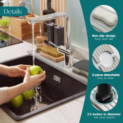 Stone Faucet Mat for Kitchen Sink – Diatomite Drying Stone Mat & Sink Protector, Prevents Moisture – Sink Splash Guard Water-Absorbing Stone Tray for Bathroom Counter (Light Grey, 20 x 3.9)