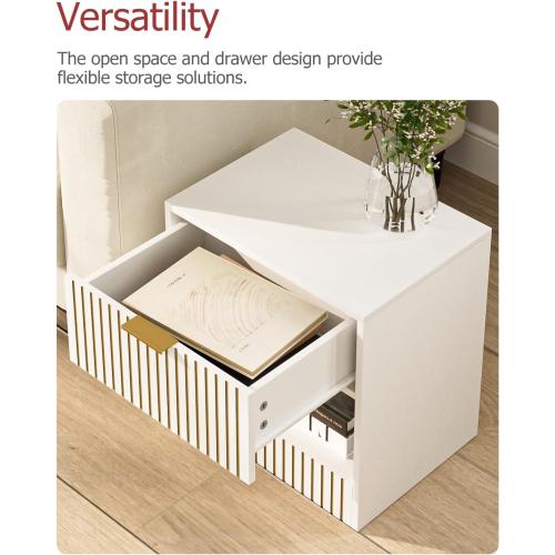 Masupu Small Night Stand Modern Bedside Table NightStand with Drawer,Side End Table for Bedroom,Living Room,Office White