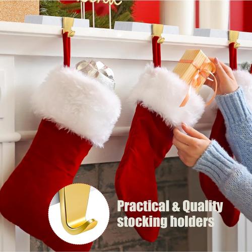 Zhengmy 6 Pcs Christmas Stocking Holders for Mantel Metal Hanging Hooks Stocking Hangers for Fireplace Xmas Party Decoration(Marble Color)