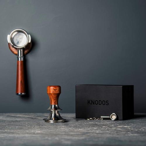 54mm Espresso Tamper for Breville Machine Rosewood KNODOS Auto Leveling, Double Spring Loaded Wooden 30LB Calibrated Coffee Tamper