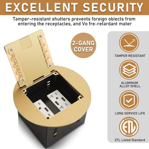 1pcs Recessed Floor Outlet 4.8a USB Charger, USB A, Brushed Gold