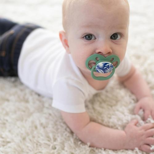 Dr. Brown's Advantage Glow-in-the-Dark Baby Pacifier, Fully Symmetrical Soother with Soft Silicone Bulb, Skateboard Snail-Blue Nature, 6-18m, BPA Free, 4 Pack