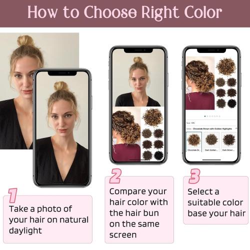 Color Brown HOOJIH Curly Hair Bun, Elastic Drawstring Loose Wave Messy Bun 1PC Large Full Hair Bun Extension Hairpiece Short Synthetic Ponytail Extension for Women - Medium Cool Beige Brown