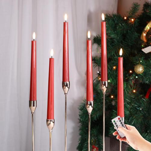 Eywamage Red Christmas Flameless Taper Candles with Remote, Flickering Battery LED Wax Candlesticks Set of 6