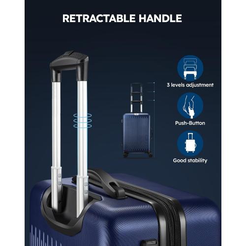 Size Large Color Blue 3 Piece Luggage Sets Expandable, Hardshell Travel Suitcase with Double Spinner Wheels and TSA Lock