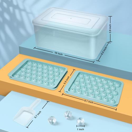 WIBIMEN Ice Cube Tray with Lid and Bin - Round Ice Trays for Freezer with Lid - Ice Cube Trays for Freezer with Ice Container (1-2PACK Blue)