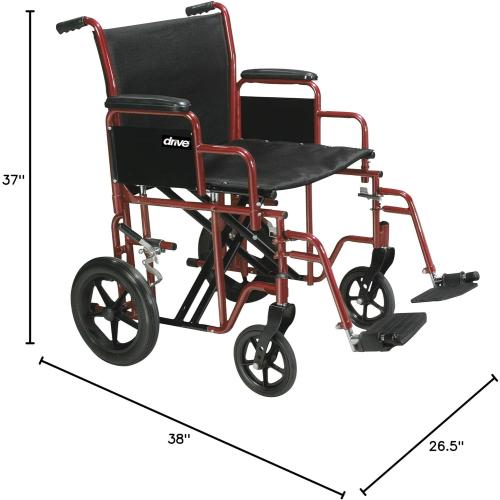 Drive Medical BTR22-R Bariatric Heavy Duty Transport Wheelchair, Red
