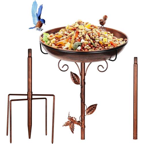 Metal Bird Bath for Outside with 2 Bird Decor, Hummingbird on Pole & Sparrow on Bowl, 38.5 Inch Height Garden Birdbath, 12 Inch Antique Bronze Freestanding Birdfeeder Bath for Yard Patio