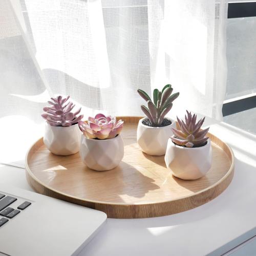 NORRIK BY DESIGN Purple Artificial Faux Succulents in Pots, Mini Purple Fake Plants for Women Desk, Small Realistic Faux Succulents for Home Office Accessories Window Sill Bathroom Bedroom 4 Set