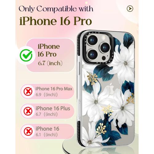 Case for iPhone 16 Pro Case Compatible with Magsafe Ring Holder Stand - for Women Blue Flower Design TPU Phone Cover for Girls Girly Funny Fashion