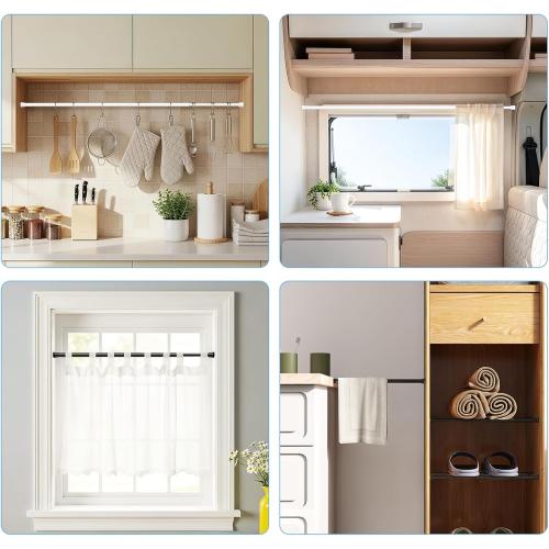Tension Curtain Rod 28-48 Inch 2 Pack Black Adjustable Spring Curtain Rod