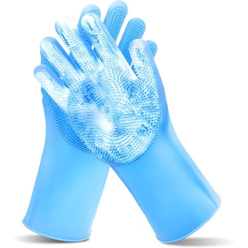 Pet Grooming Gloves—Dog Washing Gloves with High-Density Teeth, Dog Bath Scrubber with Enhanced Five Finger Design, Silicone Gloves for Dogs and Cats Bathing, Massage (Blue)