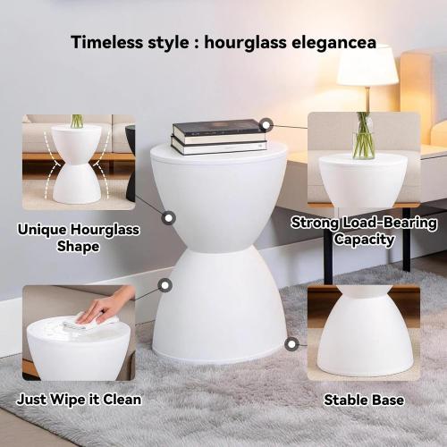 Modern Hourglass Shaped Accent Stool, White, Polypropylene (PP), 16.93 x 11.81 x 17.01 inches, Glossy Plastic Finish, 250 lbs Weight Limit