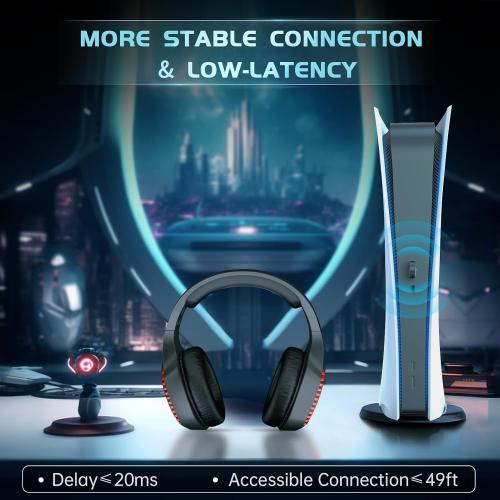 Wireless Gaming Headset PC for PS5, PS4, Mac, Switch, 2.4GHz Wireless Gaming Headphones, Bluetooth 5.2, Adjustable Noise Canceling Mic, 3.5MM Wired Mode for Xbox Series(Red)