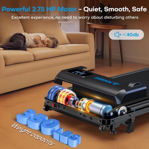 Walking Pad Treadmill, 6.2MPH Under Desk Walking Pad with 10% Incline, Treadmills for Home with Double Frame, 2.75HP Brushless Drive, 12 HIIT Programs, Remote Control, 350LBS Capacity