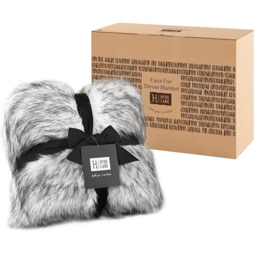 Hyde Lane Ultra Long Pile Faux Fur Throw Blanket, Luxury Fluffy with Black Tipped Blankets for Home Decor, Fuzzy Plush Animal Wolf Color Throws As a for Women, Direwolf, 60x80