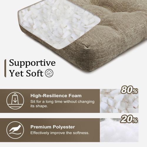 Wellsin Chair Cushions for Dining Chairs, Kitchen Chair Cushions Set of 2, Tufted Chair Pads with Non-Slip Bottom, 16 x 16, Khaki