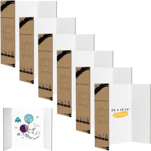 HAUTOCO 6 Pack Trifold Poster Board 26'' x 15.74'' Medium Tri Fold Project Boards White Corrugated Presentation Cardboard for Science Fairs, School Projects, Event Displays, Business