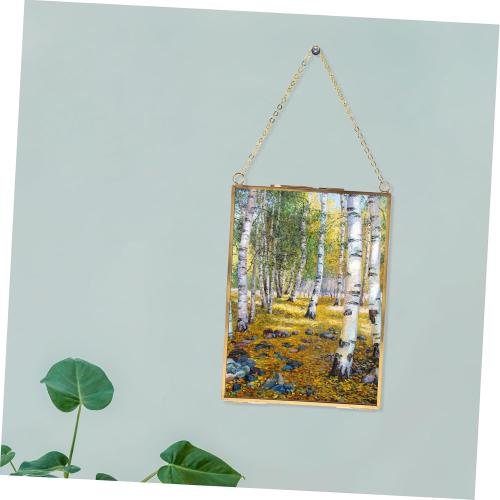 SOLUSTRE Hanging Glass Photo Frame with Specimen Clip Geometric Decorative Holder for Wall Mounted Photos Copper Color for Home Decor and Unique Displays