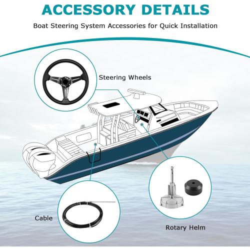 Size 10ft Boat Steering System, 10 feet Cable Outboard Steering Kit 3/4 Standard Tapered Shaft, Boat Steering Control Cable for Yachts, Fishing Boats and Other Watercraft