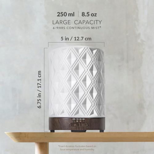 Earnest Living Essential Oil Diffuser for Large Room White Ceramic 250ml Aromatherapy Diffuser with 4 Timers 7 Night Lights and Auto Off Function for Home Gift