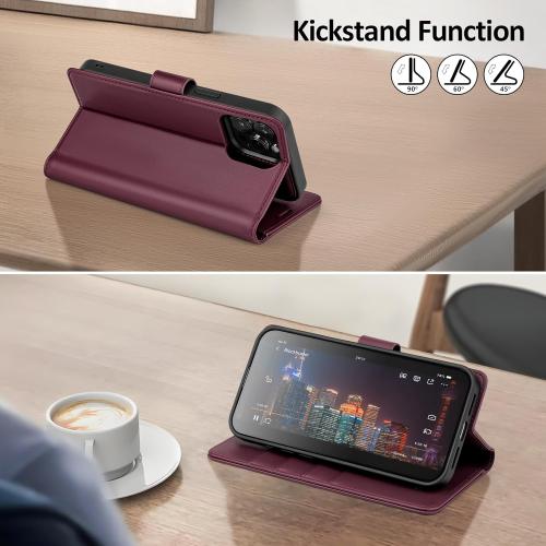 Shieldtop Compatible with Magsafe Magnetic 2 in 1 Detachable iPhone 13 Pro Max Wallet Case with Card Holder Credit Slots Men Women,PU Leather RFID Blocking Flip Kickstand for Apple 13 Pro Max,Wine Red