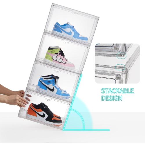 Sneaker Shoe Display Case,Shoe Box with Clear Magnetic Door,Thicken & Sturdy Organizer Containers Stackable,Fit Shoe Size Up to US 14 (X-Large) (X-Large)