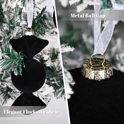 Velvet Ornaments for Christmas Tree Decorations - Black Flocked Christmas Ornament Set for Winter Holiday Decor - Shatterproof Xmas Balls Ornaments Bulk - Pack of 24
