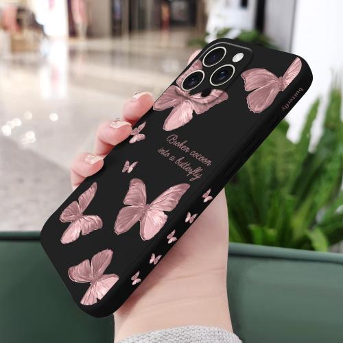LEECG for iPhone 16 Pro Max Case Scratch Resistant Soft Slim Fit Floral Phone Cover for iPhone 16 Pro Max 6.9 inch-Butterfly Black