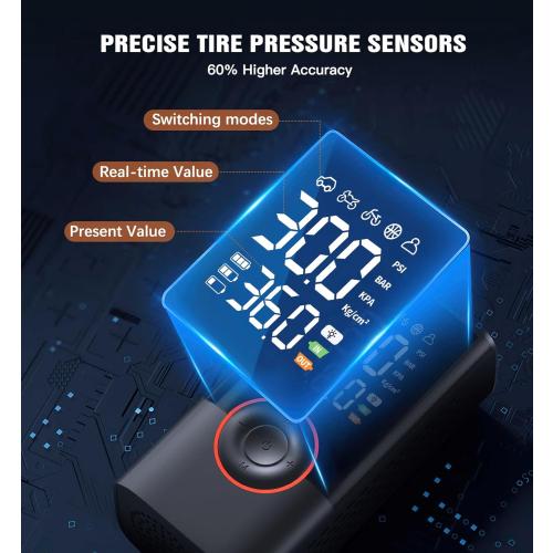 Tire Inflator Portable Air Compressor Portable Cordless Mini Air Pump with Digital Pressure Gauge Inflater 150PSI 3X Fast Inflation Auto Shutoff Large Battery Tires Pump for Cars Motors Bikes Balls