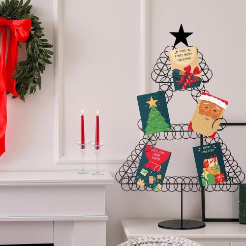 MISSIRG THE STAR ❗❗❗Metal Christmas Card Holder Wreath Xmas Card Display Spiral Photo Holder Decorative Tabletop Photo Rack Spiral Wreath for Holiday Party Picture Table Gift (Black,Tree)
