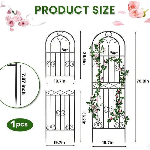 1 Pack 70.8x19.7 Metal Gardon Trellis for Climbing Plants Flowers Outdoor | Rustproof, Heavy Duty, Black Coating Gardon Trellis for Rose, Vines, Flowers, Perfect for Training Climbing Plants, Black