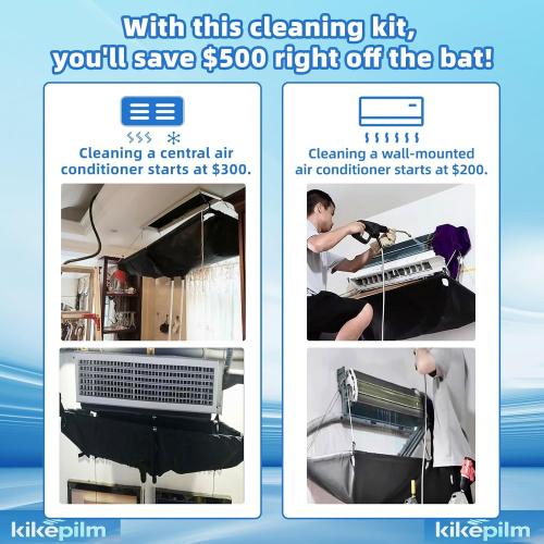 Mini Split Cleaning Kit Bag,Split Ac Unit Cleaning Bag Kit for Cleaning Wall-Mounted Air Conditioners and Duct Units(Black, 21 PCS with Kettle, Size: 38-162 Cm 15.35-64 Inches