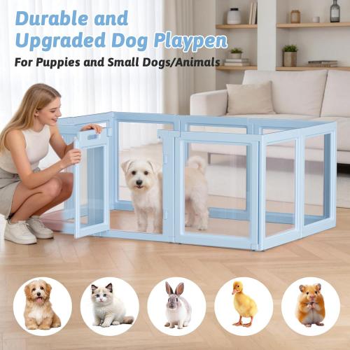 Acrylic Dog Playpen Indoor, Puppy Playpen, Acrylic Dog Pen, 10PCS | 23.6 H, Skin Pink, Purple & Sky Blue, Clear View, No-Gap Escape-Proof, Tool-Free Setup, For Puppies & Small Dogs