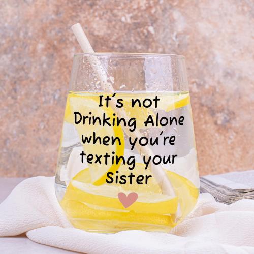 Fatbaby Funny Wine Glass Gifts For Sisters Besties Best Friends Women, Humorous Christmas Birthday Mother's Day Gifts Stemless Wine Glass for Sister Wine Lovers 15 OZ