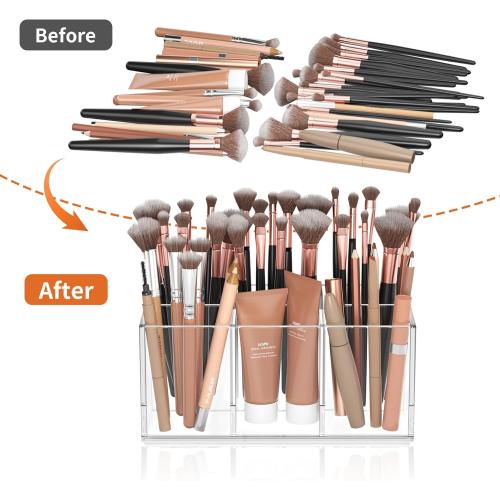 Clear Makeup Brush Holder Organizer Acrylic 6-Slots Cosmetic Brushes Storage Organizer for Vanity Countertop