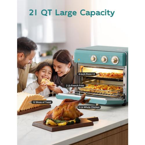 Neretva [21 QT& 6-in-1] Toaster Oven & Air Fryer, Compact Toaster Ovens Countertop with 5 Slices 1500W Rapid Heat Air Fryer Toaster Oven Combo Stainless Steel for Bake/Toast/Broil/Air Fryer/Defrost