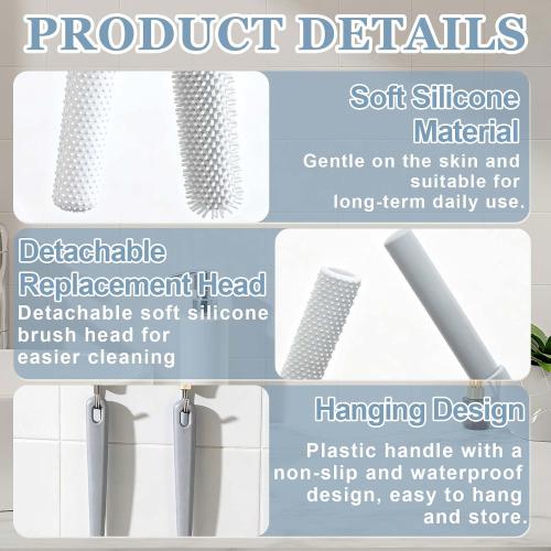 Toe Cleaning Brush, 2 Pack 15.7 Inch Long Handle Silicone Toe Gap Cleaner Soft Exfoliating Foot Scrubber for Shower Use Suitable for Seniors Expecting Mothers, Men and Women (Grey)