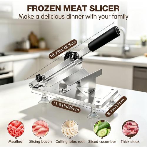 Manual Meat Slicer Frozen Meat Cutter Upgraded Stainless Steel Meat Cleavers Beef Mutton Roll Slicing Machine Vegetable Meat Slicer for Home Cooking Hotpot Shabu WG(Silver,17x7)