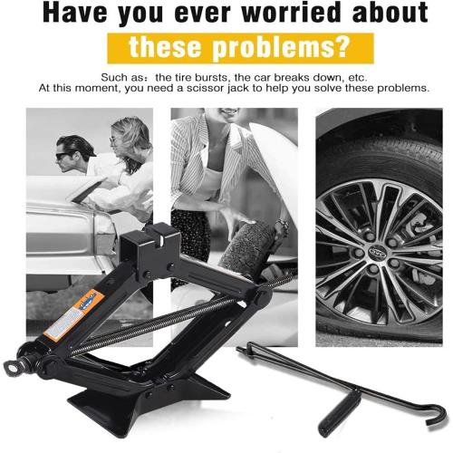 Scissor Jack for Car-3T丨Car Jack Kit-Tire Jack丨Portable,丨deal for SUV and Auto-with Crank Handle丨Heavy Duty Material,Black
