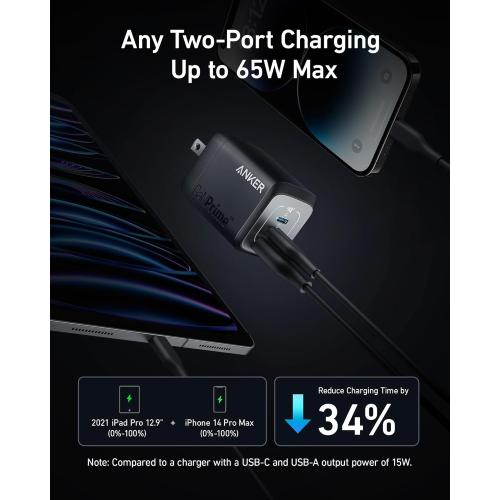 Anker Prime 67W USB C Charger, Anker GaN Wall Charger, 3-Port Compact Fast PPS Charger, For MacBook Pro/Air, Pixelbook, iPad Pro, iPhone 17/16/Pro, Galaxy S23/S22, Note20, Pixel, Apple Watch, and More