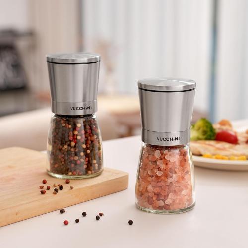 VUCCHINI Salt and Pepper Grinder Set - Adjustable Stainless Steel Spice Ceramic Grinders Mill Shaker for Kitchen Table - Stainless Steel color