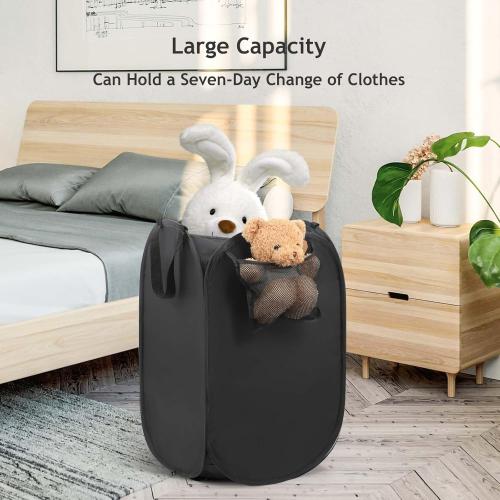 Upgraded Polyester Pop-up Laundry Hamper 2 Pack, 70L(18.5 Gal) Laundry Basket with Durable Handles Solid Bottom High Carbon Steel Frame and Side Pocket, Easy to Open Fold Flat for Storage