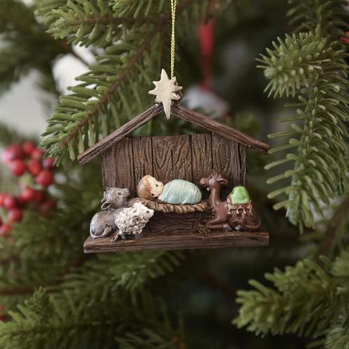Christmas Nativity Scene Table Ornament - Religious Hanging Oranament Tabletop Figurine with Stable,Baby Jesus 3.86 * 1.26 * 3.46 Inch Newman House Studio