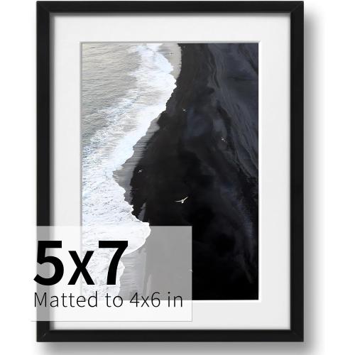 ZLG Black 5x7 Frame, Premium 5x7 Metal Frame Matted to 4x6, 5x7 Picture Frame, High Definition Plexiglass, Wall Hook Included, Set of 1